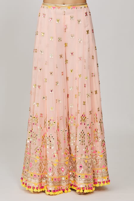 Buy_Gopi Vaid_Pink Georgette Sequins, Kaveer Embroidered One Shoulder Top And Flared Pant Set 