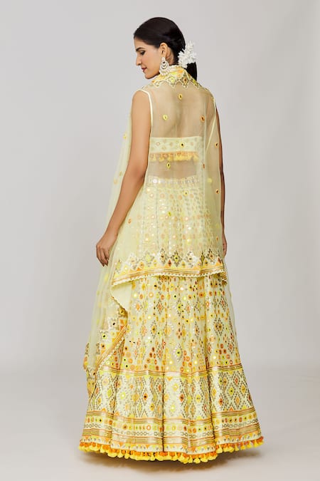 Gopi Vaid Ashi Mirror Embroidered Cape Lehenga Set 