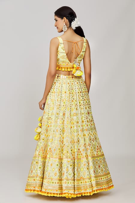 Gopi Vaid_Yellow Georgette, Viscose, Organza Sequins, Dayita And Work Bridal Lehenga Set _Online_at_Aza_Fashions