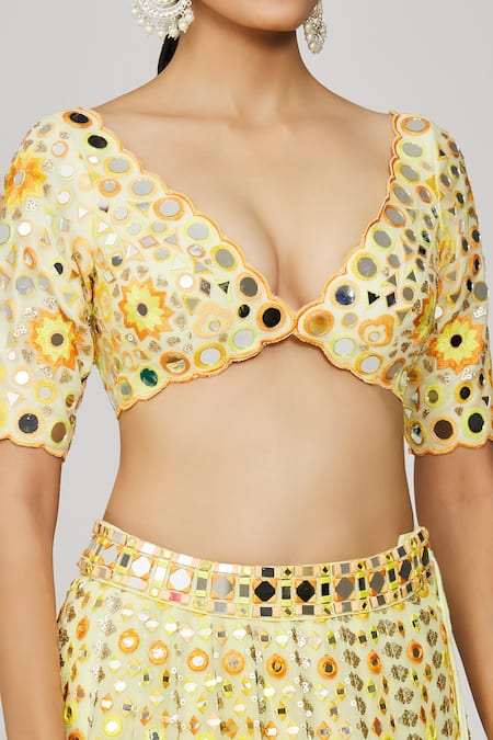 Shop_Gopi Vaid_Yellow Georgette, Viscose, Net Mirrors, Sequins, Anha Bridal Lehenga Set _Online_at_Aza_Fashions