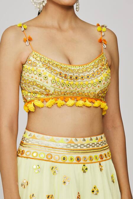 Shop Gopi Vaid Yellow Viscose, Organza, Georgette Priti Embroidered Victorian Skirt Set Online at Aza Fashions Shop_Gopi Vaid_Yellow Viscose, Organza, Georgette Priti Embroidered Victorian Skirt Set _Online_at_Aza_Fashions