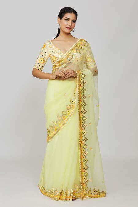 Pure Handwoven Banarasis in Yellow Tagged 