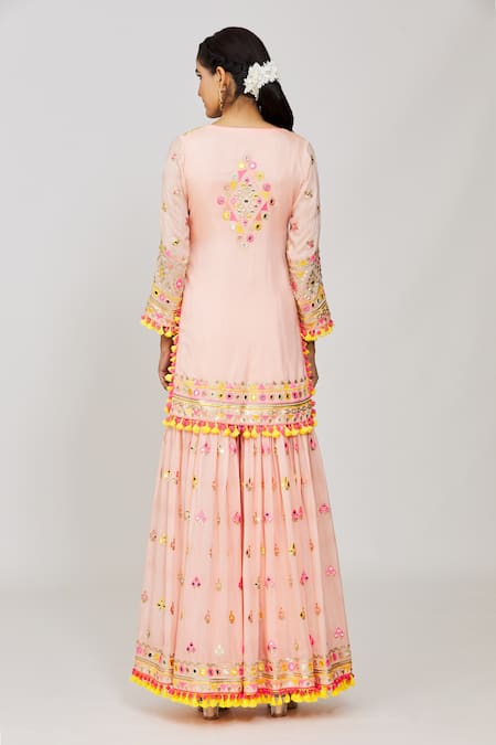 Gopi Vaid Foram Mirror Embroidered Kurta Sharara Set 