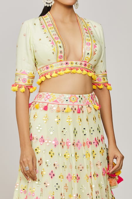 Buy Gopi Vaid Green Viscose, Georgette, Aneha Mela Thread Embroidered Bridal Lehenga Set Online at Aza Fashions Buy_Gopi Vaid_Green Viscose, Georgette, Aneha Mela Thread Embroidered Bridal Lehenga Set _Online_at_Aza_Fashions