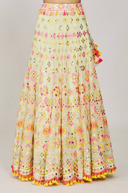 Gopi Vaid Green Viscose, Georgette, Aneha Mela Thread Embroidered Bridal Lehenga Set at Aza Fashions Gopi Vaid_Green Viscose, Georgette, Aneha Mela Thread Embroidered Bridal Lehenga Set _at_Aza_Fashions