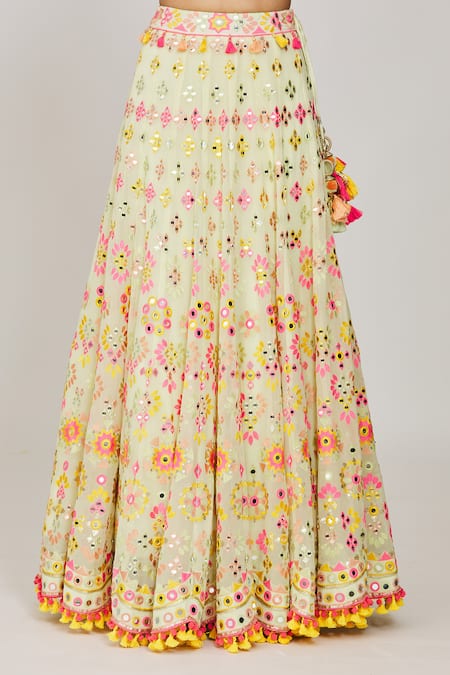 Gopi Vaid_Green Georgette, Tussar, Organza Mirrors, Reeva Mela Bridal Lehenga Set _at_Aza_Fashions