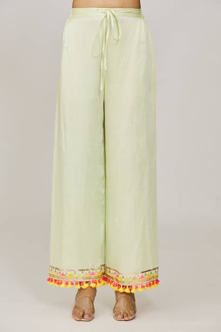 Gopi Vaid Green Viscose, Linen, Chiffon, Satin Tassels, Embroidery Mint Kurta Palazzo Set at Aza Fashions Gopi Vaid_Green Viscose, Linen, Chiffon, Satin Tassels, Embroidery Mint Kurta Palazzo Set _at_Aza_Fashions