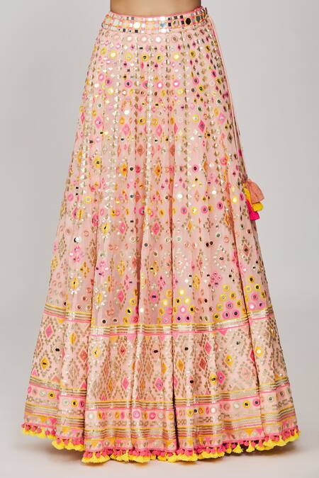 Buy_Gopi Vaid_Pink Georgette, Tussar, Organza Sequins, Mirrors, Ojasvi Lehenga Set _Online_at_Aza_Fashions