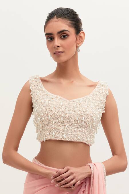 Mala And Kinnary_Pink Georgette, Net Sequins, Pearls, Crystals Embroidered Saree Set With Cape_at_Aza_Fashions