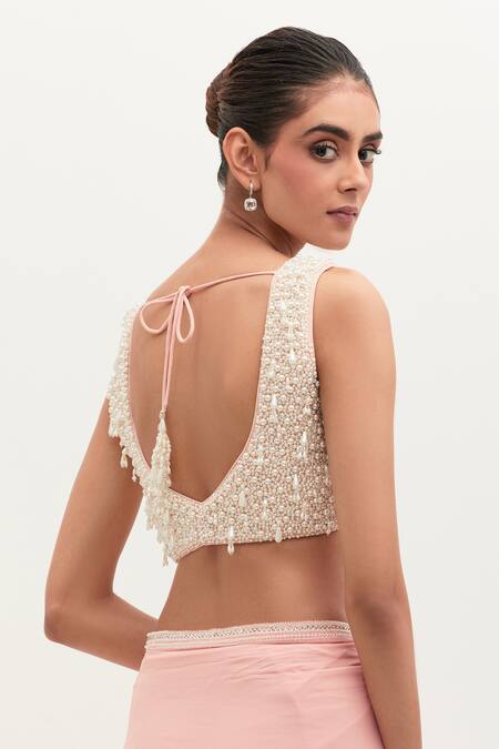 Buy_Mala And Kinnary_Pink Georgette, Net Sequins, Pearls, Crystals Embroidered Saree Set With Cape