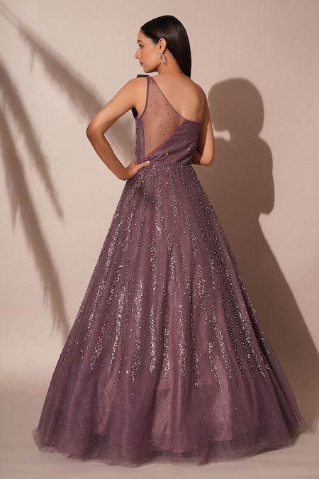 Chaashni By Maansi And Ketan Purple Sequin Jarkan Embroidered Gown 