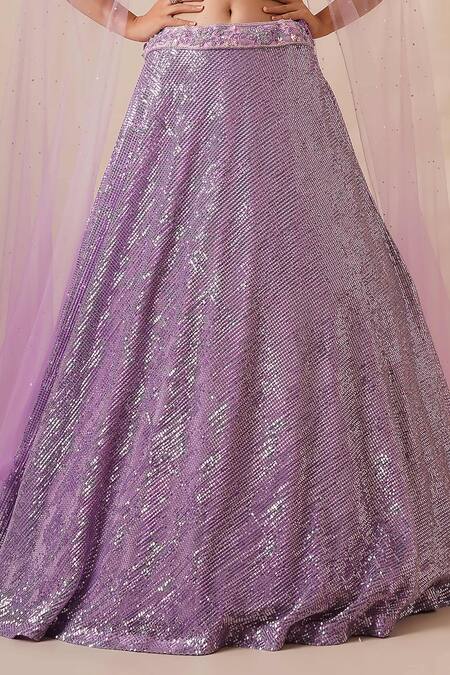 Chaashni By Maansi And Ketan_Purple Organza Beads, Feathers Square Neck Sequin Embroidered Lehenga Blouse Set_Online_at_Aza_Fashions