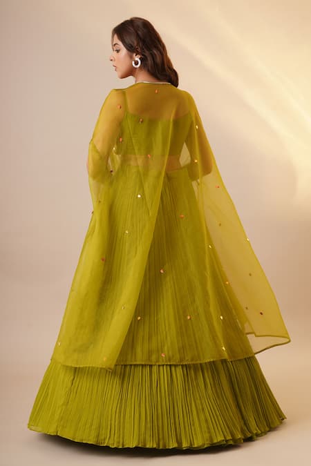 Chaashni By Maansi And Ketan 3D Sequin Floral Cape Lehenga Set 