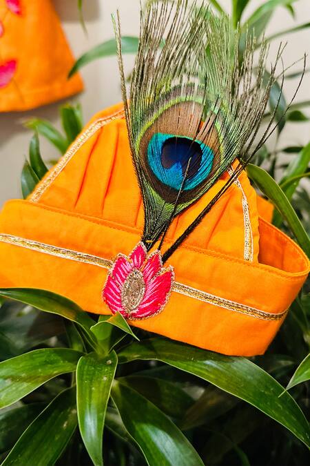 Shop_Rage Attire-Sweta Saria_Orange Cotton, Silk Embroidery Padma Morpankh Kurta With Dhoti _Online_at_Aza_Fashions