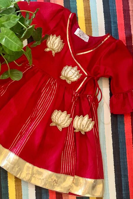 Rage Attire-Sweta Saria_Red Cotton Zari Hand Embroidered Angrakha Kurta With Tulip Pant_Online_at_Aza_Fashions