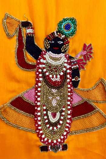 Rage Attire-Sweta Saria_Orange Cotton, Silk Embroidery Lord Shrinathji Tunic With Tulip Pant _Online_at_Aza_Fashions