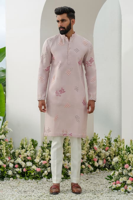 Amrit Dawani_Purple Silk, Cotton Embroidery, Cut Work Floral Bundi Kurta Set _Online_at_Aza_Fashions