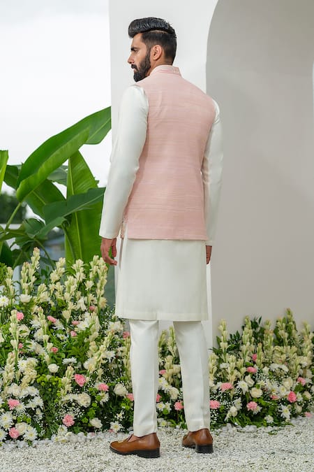 Amrit Dawani Peach Marine Thread Embroidered Bundi Set 