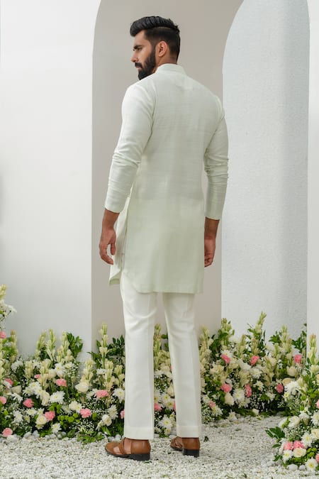 Buy Green Floral Embroidered Cotton Mens Kurta Online