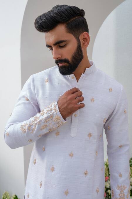 Shop_Amrit Dawani_Purple Silk, Cotton Pearls, Zari Embellished Kurta With Pant _Online_at_Aza_Fashions