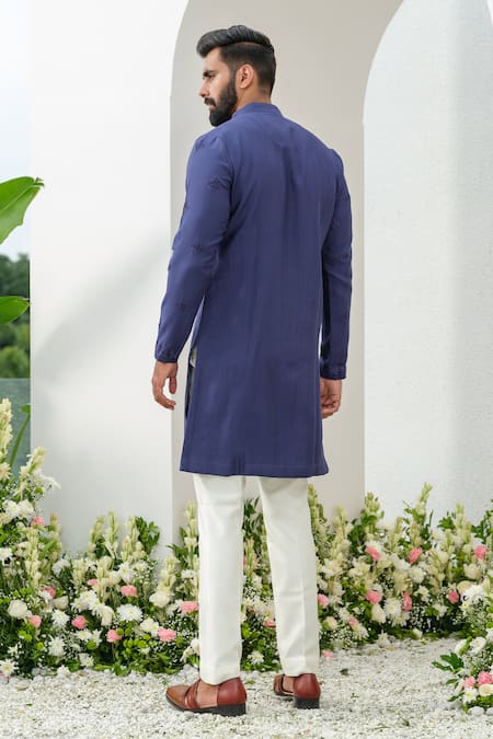 Shop_Amrit Dawani_Blue Cotton, Silk Cut Work, Embroidery Floral Thread Kurta With Pant _at_Aza_Fashions