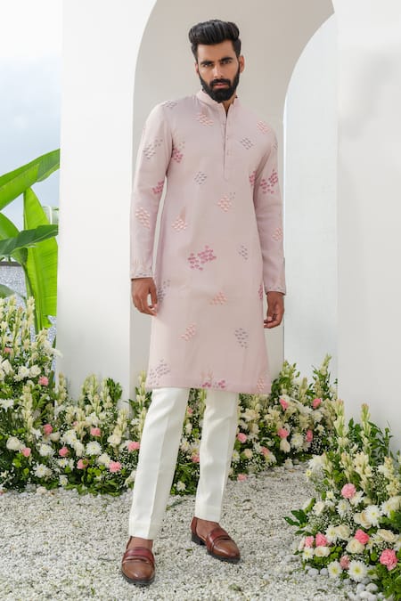 Amrit Dawani Purple Cotton Silk Embroidered Thread Cutdana Kurta With Trouser