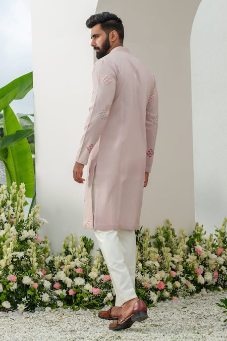 Shop_Amrit Dawani_Purple Cotton, Silk Embroidery Cutdana Kurta With Trouser _at_Aza_Fashions