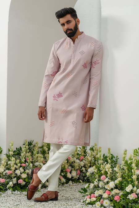 Amrit Dawani_Purple Cotton, Silk Embroidery Cutdana Kurta With Trouser _Online_at_Aza_Fashions