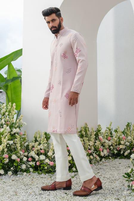 Shop_Amrit Dawani_Purple Cotton, Silk Embroidery Cutdana Kurta With Trouser _Online_at_Aza_Fashions