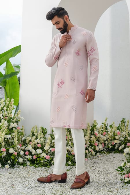 Amrit Dawani_Purple Cotton, Silk Embroidery Cutdana Kurta With Trouser _at_Aza_Fashions