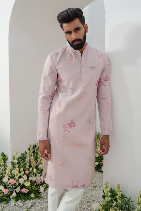 Buy_Amrit Dawani_Purple Cotton, Silk Embroidery Cutdana Kurta With Trouser 