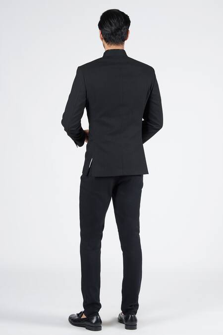 Shop S&N By Shantnu Nikhil Black Polyester, Spandex Carved Metal Button Bandhgala at Aza Fashions Shop_S&N By Shantnu Nikhil_Black Polyester, Spandex Carved Metal Button Bandhgala_at_Aza_Fashions