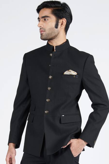 Buy S&N By Shantnu Nikhil Black Polyester, Spandex Carved Metal Button Bandhgala Online at Aza Fashions Buy_S&N By Shantnu Nikhil_Black Polyester, Spandex Carved Metal Button Bandhgala_Online_at_Aza_Fashions