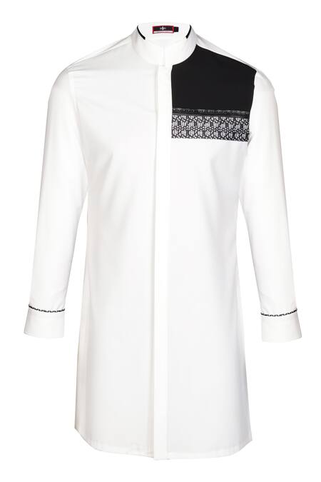 S&N By Shantnu Nikhil_Off White Polyester, Viscose Placement Printed Kurta_Online_at_Aza_Fashions