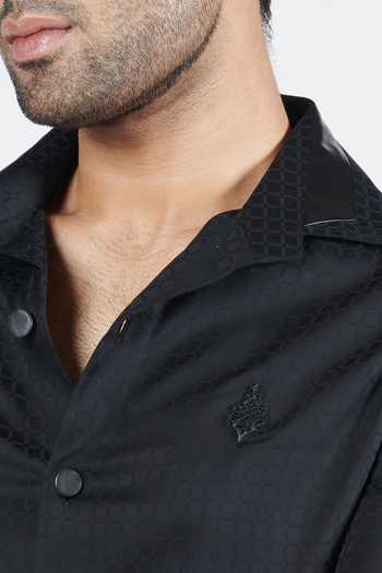 Shop_S&N By Shantnu Nikhil_Black Polyester Embroidery Slim Fit Textured Shirt_Online_at_Aza_Fashions