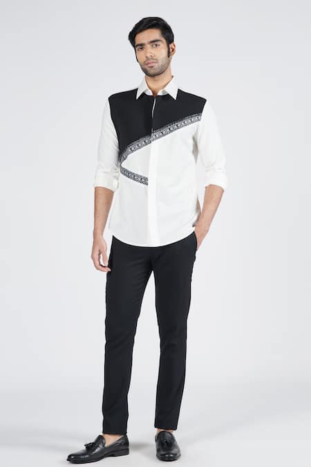 S&N by Shantnu Nikhil Colorblock Printed Patch Shirt 