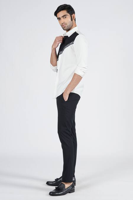 Shop S&N By Shantnu Nikhil Off White Polyester, Viscose Colorblock Printed Patch Shirt Online at Aza Fashions Shop_S&N By Shantnu Nikhil_Off White Polyester, Viscose Colorblock Printed Patch Shirt_Online_at_Aza_Fashions