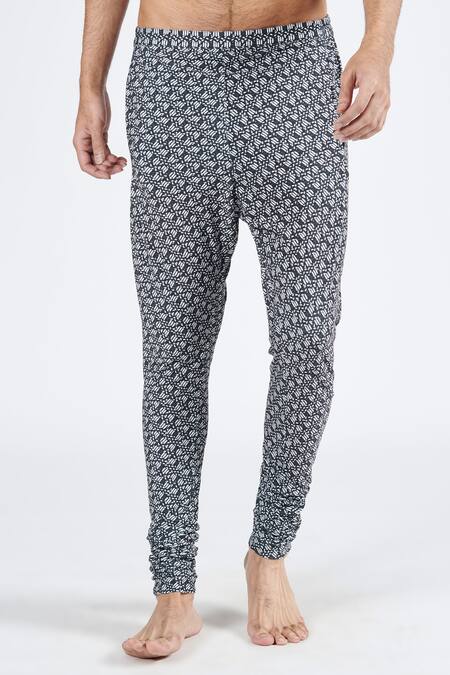 Shop_S&N By Shantnu Nikhil_Black Polyester, Viscose Printed Churidar _at_Aza_Fashions