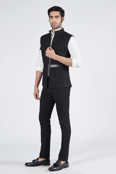 S&N by Shantnu Nikhil Faux Leather Patchwork Waistcoat 