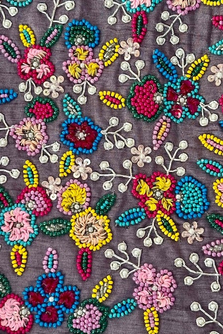 Rage Attire-Sweta Saria_Purple Organza, Cotton Satin, Enchanted Bloom Embellished Blouse Lehenga Set _Online_at_Aza_Fashions