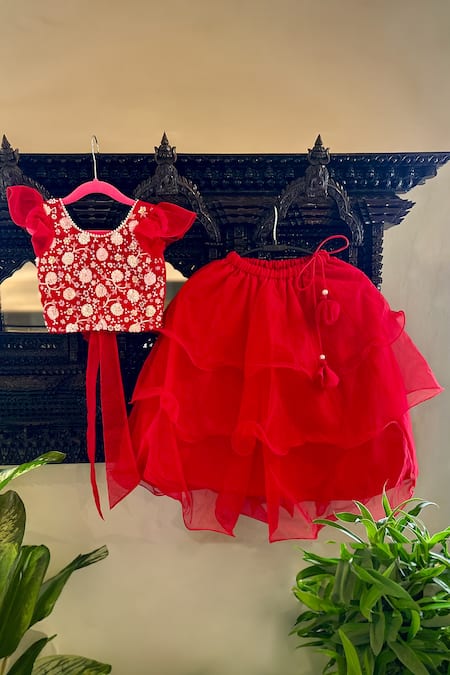 Rage Attire-Sweta Saria Layered Lehenga With Floral Embroidered Blouse 