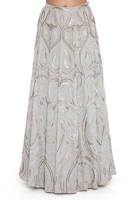 Shop Payal Singhal Grey Georgette Embroidery Sequin V Neck Mukaish Work Bridal Lehenga Set Online at Aza Fashions Shop_Payal Singhal_Grey Georgette Embroidery Sequin V Neck Mukaish Work Bridal Lehenga Set _Online_at_Aza_Fashions