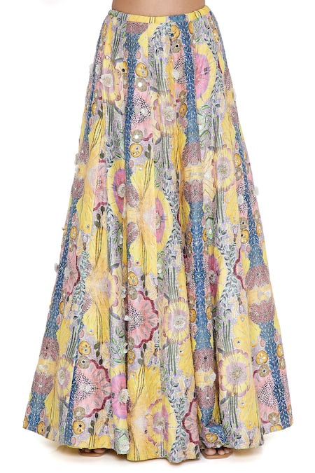 Shop Payal Singhal Yellow Georgette Printed Floral Square Neck Blouse And Lehenga Set Online at Aza Fashions Shop_Payal Singhal_Yellow Georgette Printed Floral Square Neck Blouse And Lehenga Set _Online_at_Aza_Fashions