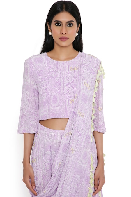 Shop_Payal Singhal_Purple Crepe Printed Abstract Round Floral Dhoti Pant Saree With Top_Online_at_Aza_Fashions