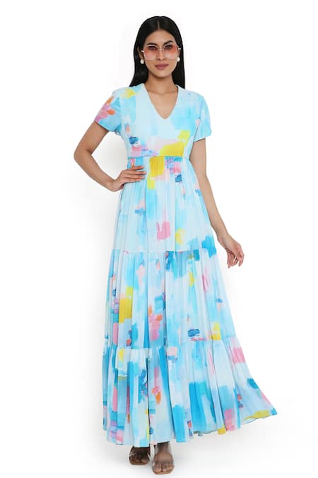 Payal Singhal Paint Brush Effect Maxi Dress 