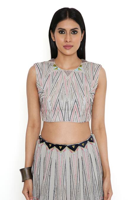 Payal Singhal Grey Georgette Embroidery Geometric Round Neck Lehenga Set at Aza Fashions Payal Singhal_Grey Georgette Embroidery Geometric Round Neck Lehenga Set _at_Aza_Fashions