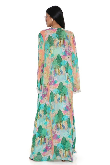 Shop Payal Singhal Multi Color Georgette Print Kuno Top Square Neck Jacket And Palazzo Set at Aza Fashions Shop_Payal Singhal_Multi Color Georgette Print Kuno Top Square Neck Jacket And Palazzo Set_at_Aza_Fashions