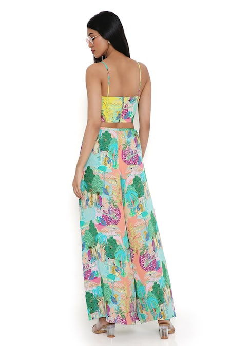 Payal Singhal Multi Color Georgette Print Kuno Top Square Neck Jacket And Palazzo Set at Aza Fashions Payal Singhal_Multi Color Georgette Print Kuno Top Square Neck Jacket And Palazzo Set_at_Aza_Fashions