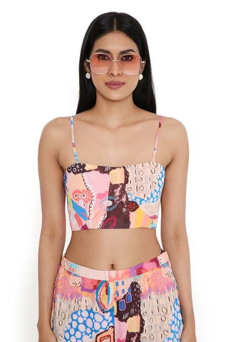 Abstract pink printed bustier Jacket and Skirt Set
