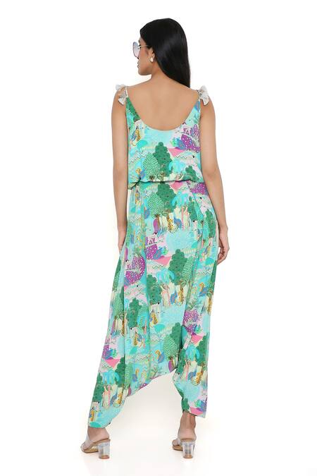 Shop Payal Singhal Blue Crepe Print Kuno Scoop Neck Jumpsuit at Aza Fashions Shop_Payal Singhal_Blue Crepe Print Kuno Scoop Neck Jumpsuit_at_Aza_Fashions